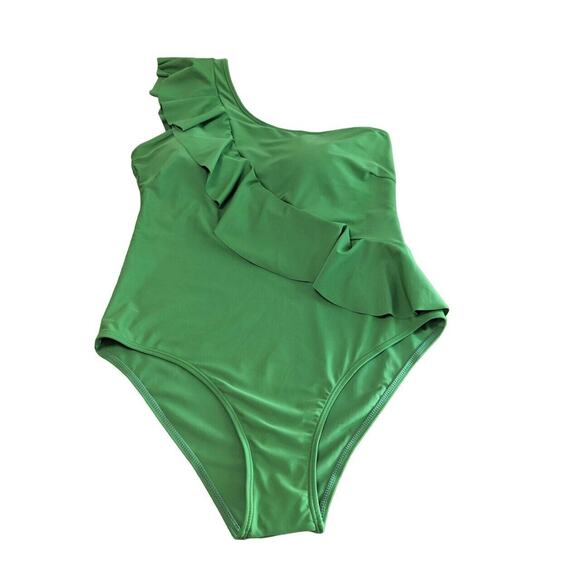 Vibrant Green One-Shoulder Ruffle One Piece - Picture 5 of 10